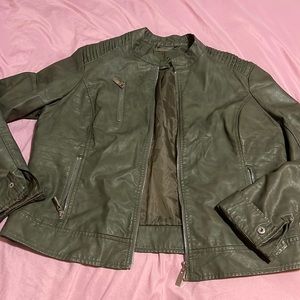 Army green faux leather jacket